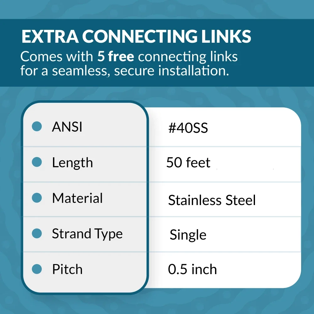 #40 Stainless Steel Roller Chain x 50 Feet + 5 Free Connecting Links - Image 5