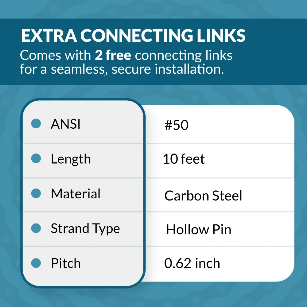 #50HP Hollow Pin Roller Chain x 10 feet + 2 Connecting Link - Image 5