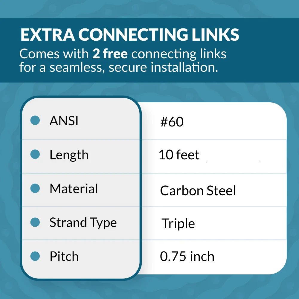 #60-3 Triplex Triple Strand Roller Chain x 10 feet + 2 Connecting Links - Image 5