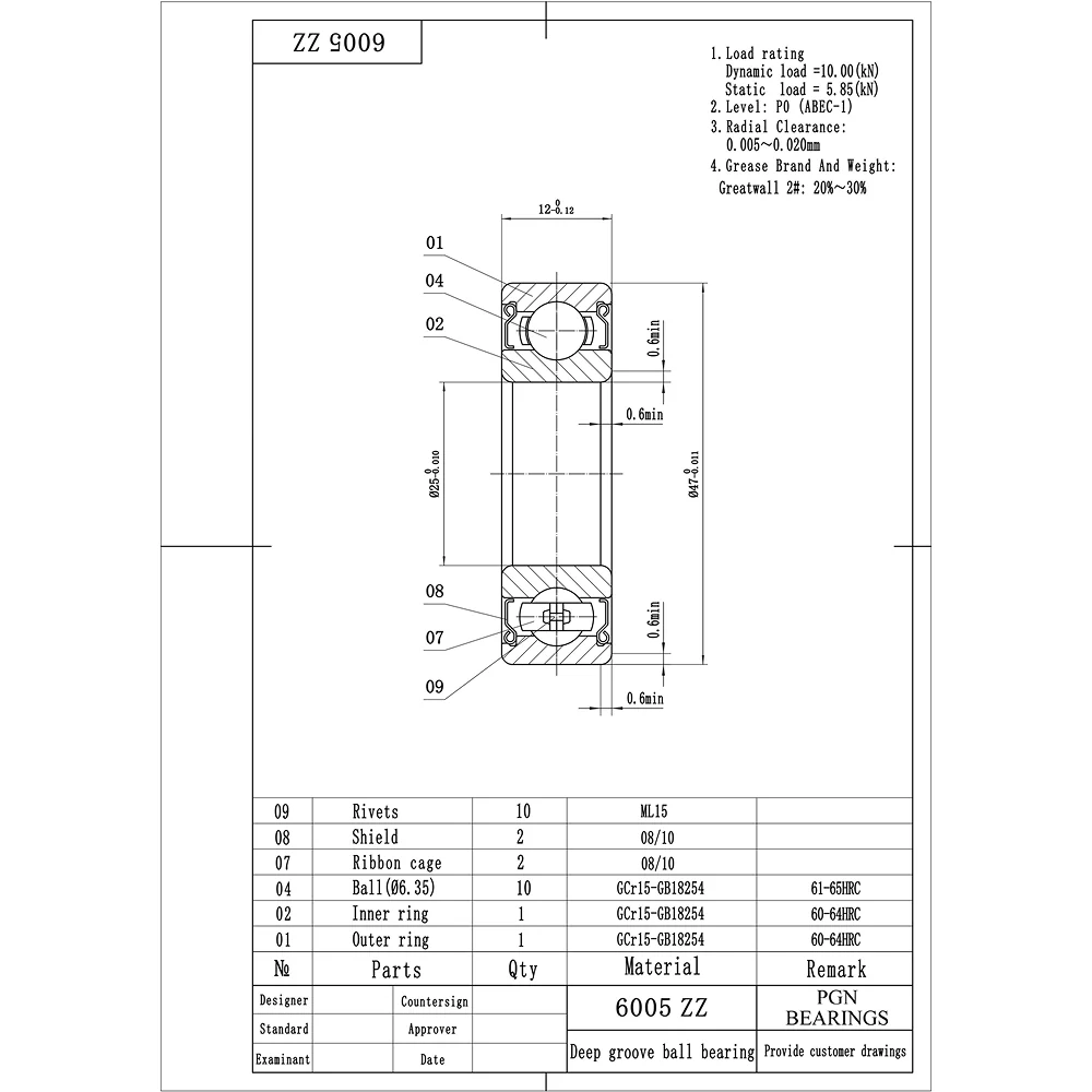 6005-ZZ Ball Bearing - C3 - 25x47x12 mm - Image 2