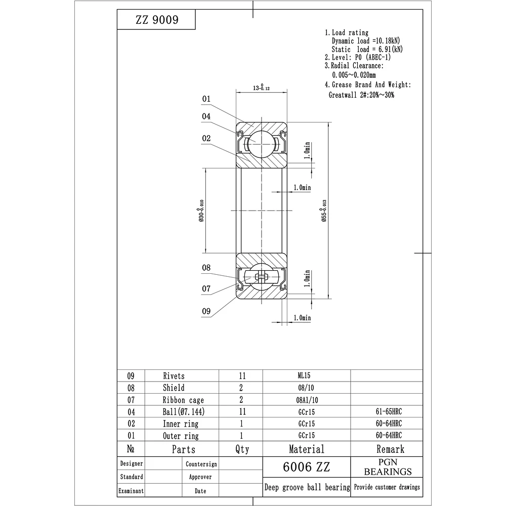 6006-ZZ Ball Bearing - Lubricated Chrome Steel Sealed - 30x55x13 - Image 2