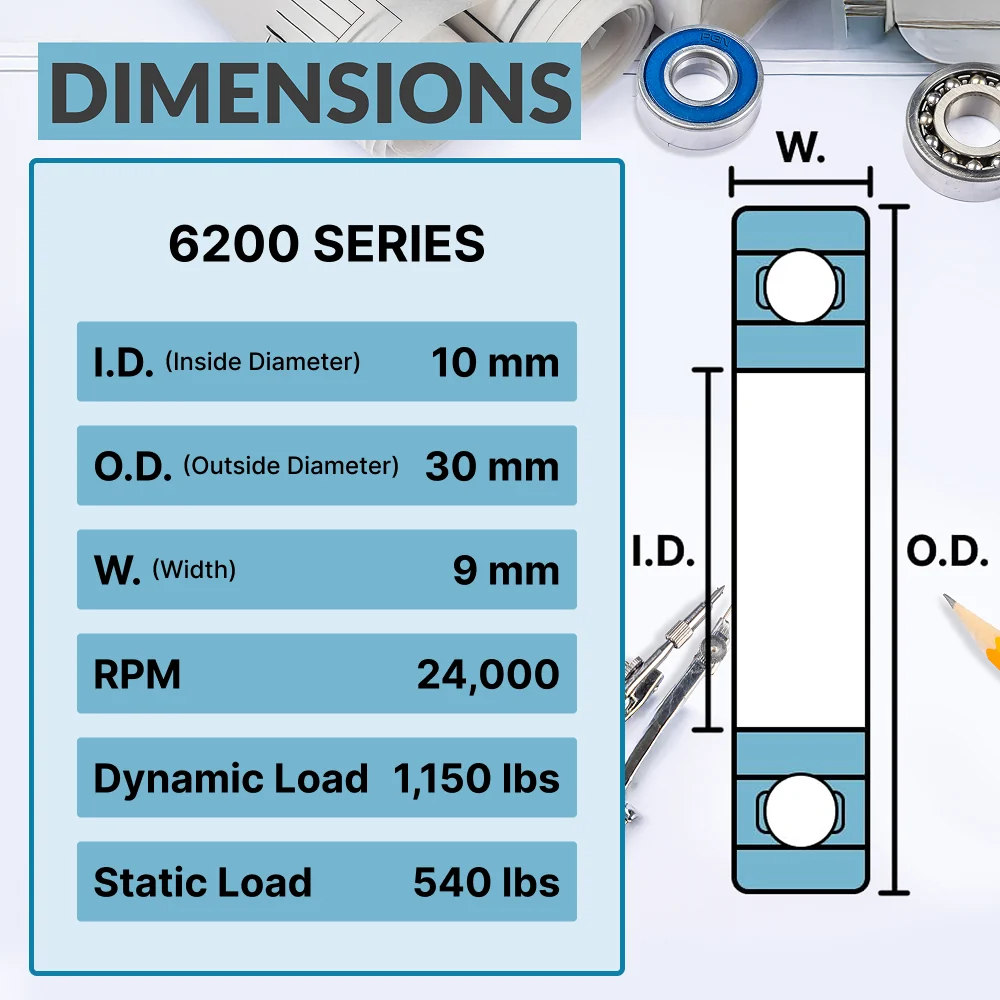 6200-ZZ Ball Bearing - C3 Clearance - 10x30x9 - Image 3
