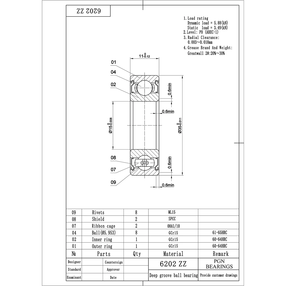 6202-ZZ Ball Bearing - C3 Clearance - 15x35x11 - Image 2
