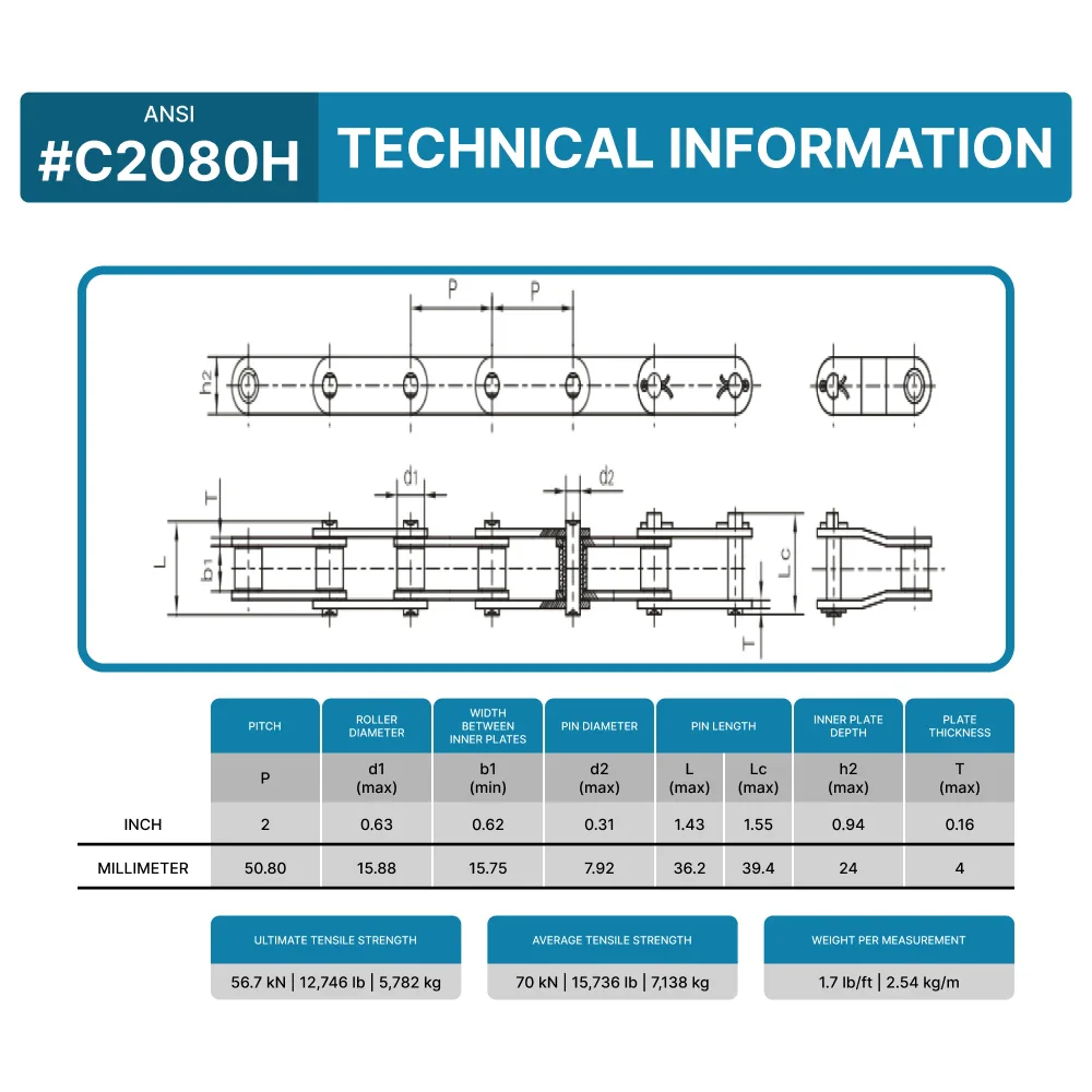 C2080H Heavy Duty Conveyor Roller Chain x 10 Feet + 2 Connecting Links - Image 3