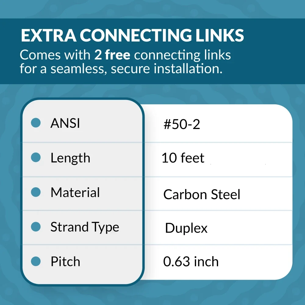 #50-2 Duplex Double Strand Roller Chain x 10 feet + 2 Connecting Links - Image 5